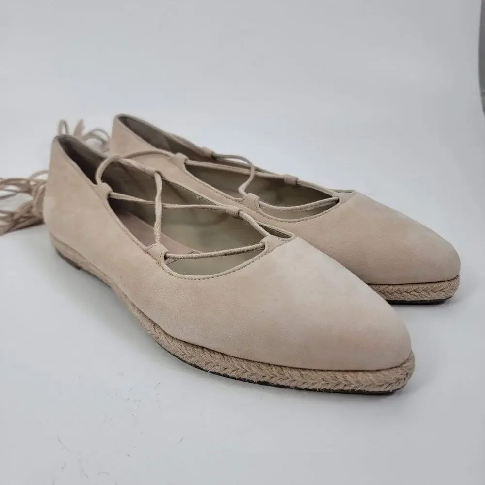 NEW Michael Kors collection cadence leather flats ankle wrap beige size 38 (8)